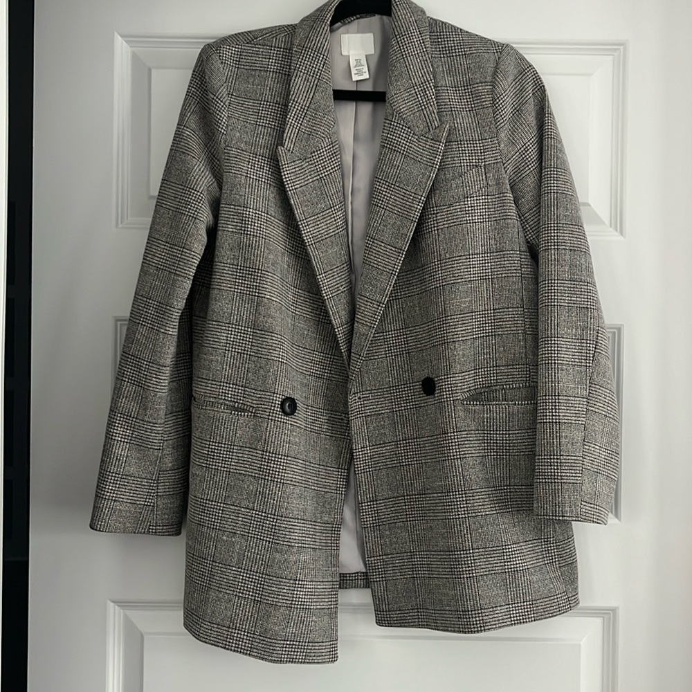 Plaid blazer XS grey suit jacket sport coat women’s gray